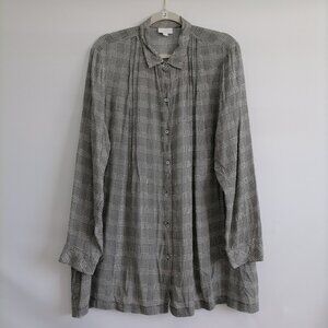 J. Jill Womens Black & White Long Sleeve Houndstooth Button Up Tunic Shirt Sz L